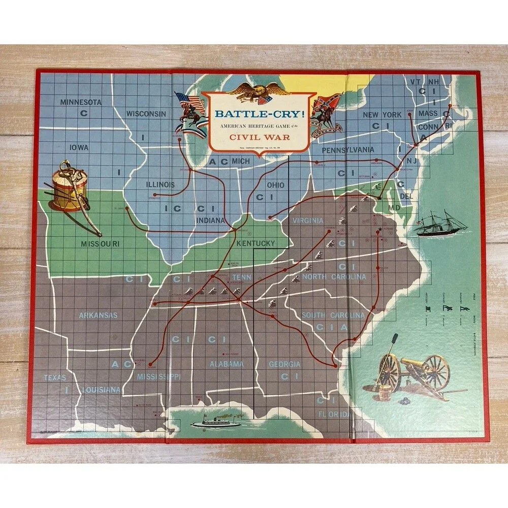 American Heritage Battle-Cry A Civil War Board Game #4115 MB 1962 Complete